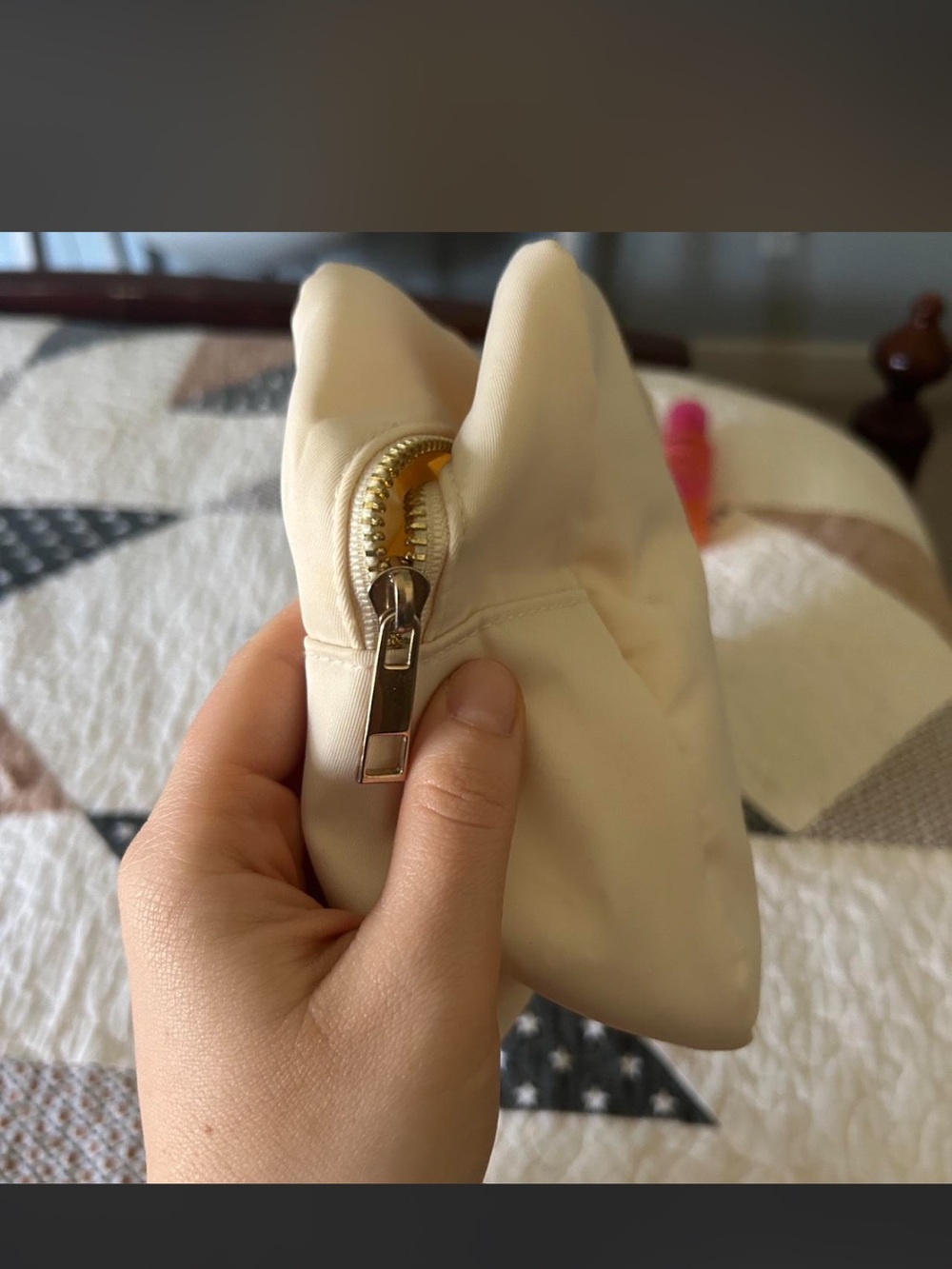 Amazon Cream Cosmetic Bag with Gold Zipper